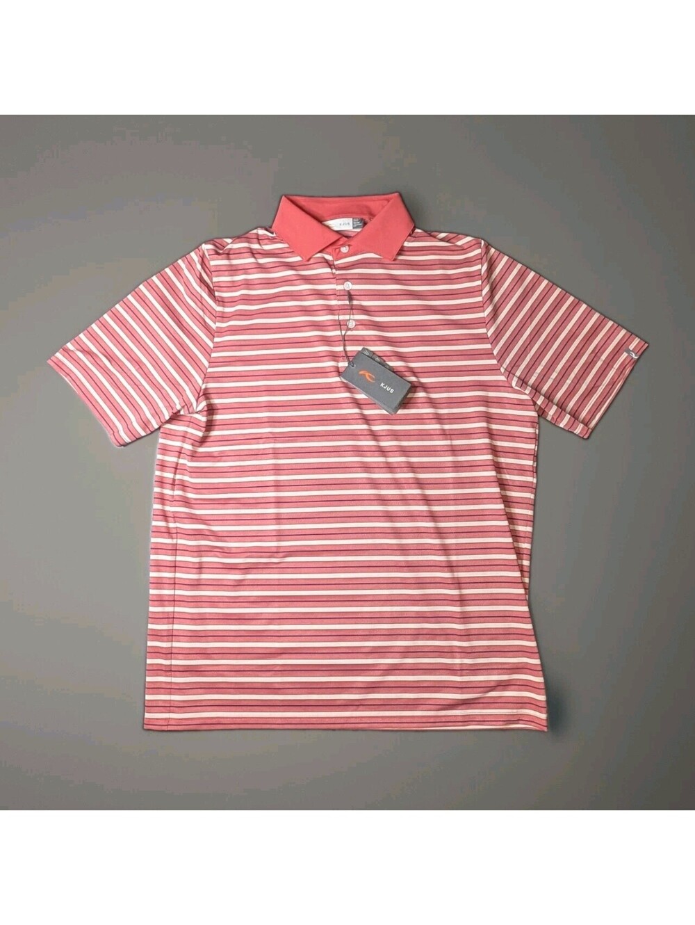 Kjus Mens Luis Striped  Performance Golf Polo Medium Red